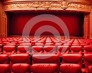 Ai generated theater with red seats and a red curtain