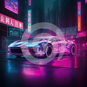 AI-Generated Translucent Car Rendering with Blue Glowing Highlights and Internal Mechanisms