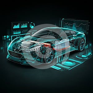 AI-Generated Translucent Car Rendering with Blue Glowing Highlights and Internal Mechanisms