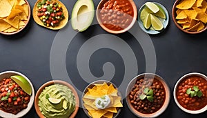 various types of mexican food in bowls photo