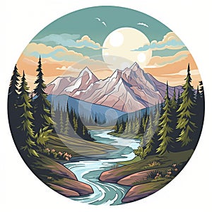 AI generated, vector illustration, illustration for T-shirt, camping, wilderness adventure, landscape