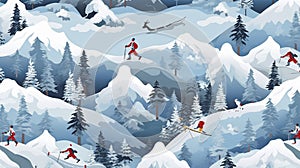 Ai generated. Vector illustration. Seamless pattern for Christmas vacations in the Mountains.