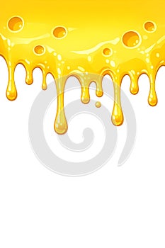 Melted Cheese Dripping Border On Clean White Background For Food And Restaurant Design