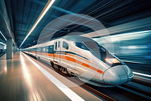 high speed train in motion with motion blur background