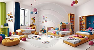 Ai generated vibrant and colorful bedroom for children