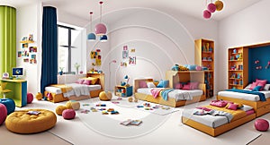 Ai generated a vibrant and colorful bedroom for children