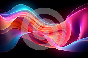 AI generated vibrant curved wave of liquid in a dark background