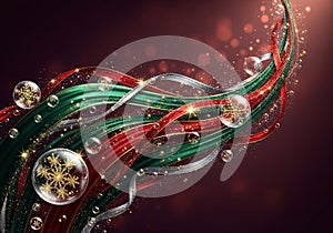AI generated. Elegant Christmas Ribbons and Snowflake Ornaments