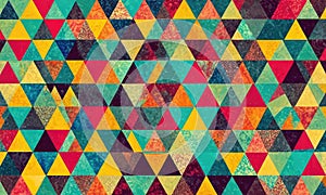 A colorful pattern of triangles is displayed on a wall.