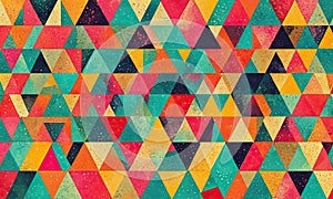 A colorful pattern of triangles is displayed on a wall.