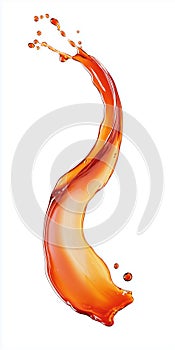 Creative splash of orange liquid frozen in mid-air against a white background.