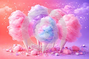 Pastel Cotton Candy Cones With Sparkling Party Decoration Background