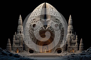 Golem-glyphic relic temple carved from signal-stone