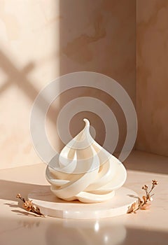 Sculpted Cream Form With Soft Curved Swirls Displayed In Warm Minimal Studio Lighting