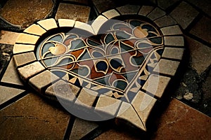 ai generated wallpaper of a dirty ancient heart mosaic, generative ai love background