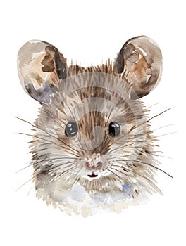Ai Generated Watercolor Closeup Portrait Of Cute Adorable Brown Mouse in Pastel Colors Isolated On White Background
