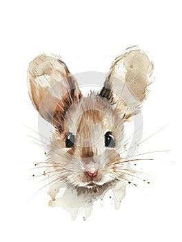 Ai Generated Watercolor Closeup Portrait Of Cute Adorable Mouse in Pastel Colors Isolated On White Background