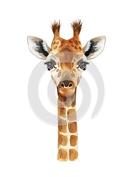 Ai Generated Watercolor Portrait Of Cute Baby Giraffe in Pastel Colors Isolated On White Background