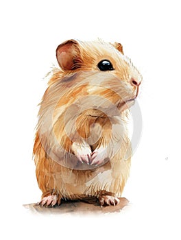 Ai Generated Watercolor Portrait Of Cute Childish Guinea Pig Hamster Standing in Pastel Colors Isolated On White Background