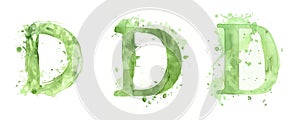 Ai Generated Watercolor Set of Multiple Different Pastel Sage Green Capital D Letters On a White Background