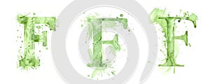 Ai Generated Watercolor Set of Multiple Different Pastel Sage Green Capital F Letters On a White Background