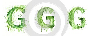 Ai Generated Watercolor Set of Multiple Different Pastel Sage Green Capital G Letters On a White Background