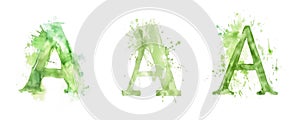 Ai Generated Watercolor Set of Multiple Different Pastel Sage Green Capital A Letters On a White Background