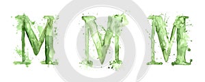Ai Generated Watercolor Set of Multiple Different Pastel Sage Green Capital M Letters On a White Background