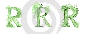 Ai Generated Watercolor Set of Multiple Different Pastel Sage Green Capital R Letters On a White Background