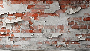 Weathered Brick Wall with Damaged Plaster