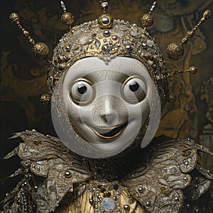 An AI-generated whimsical character with a smiling face photo