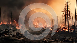 AI Generated Wildfire Mayhem A Devastating and Frightening Photo of the Charred Landscape and the Efforts to Control the Blaze