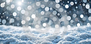 Sparkling Snow Surface With Bright Winter Bokeh Light Background