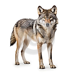 Grey Wolf Standing Against White Background - AI generated photo