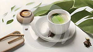 AI-Generated Yamecha Bliss Latte: An Elegantly Crafted Fusion, Infusing the Distinctive Flavor of Yamecha Green Tea for a Serene