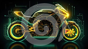 AI Generating picture a futuristic electric black motorbike with a neon lights.