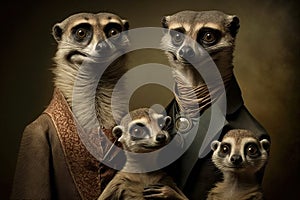 Ai generation of a family of meerkats posing for the camera
