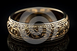 Ai Generative Beautiful golden wedding ring on a black background