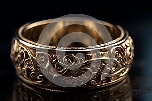 Ai Generative Beautiful golden wedding ring on a black background