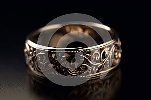 Ai Generative Beautiful golden wedding ring on a black background