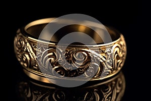 Ai Generative Beautiful golden wedding ring on a black background