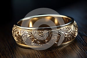 Ai Generative Beautiful golden wedding ring on a black background