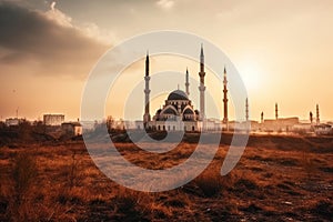 Ai Generative Beautiful view of the mosque at sunset in Istanbul, Turkey