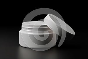 Ai Generative Blank white cosmetic cream jar mockup on black background. 3d rendering
