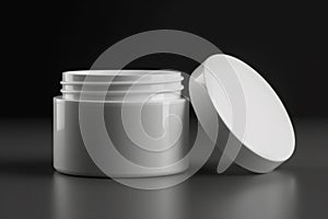 Ai Generative Blank white cosmetic cream jar mockup on black background. 3d rendering