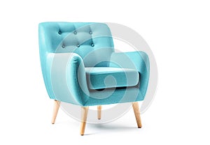 Ai generative. Blue armchair on white