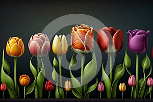 Ai Generative A Burst of Color Row of Tulip Flowers in Spring