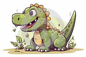 Ai Generative Cartoon scene with happy dinosaur in the jungle - illustration for children