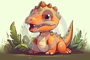 Ai Generative Cartoon scene with happy dinosaur in the jungle - illustration for children
