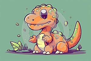 Ai Generative Cartoon scene with happy dinosaur in the jungle - illustration for children
